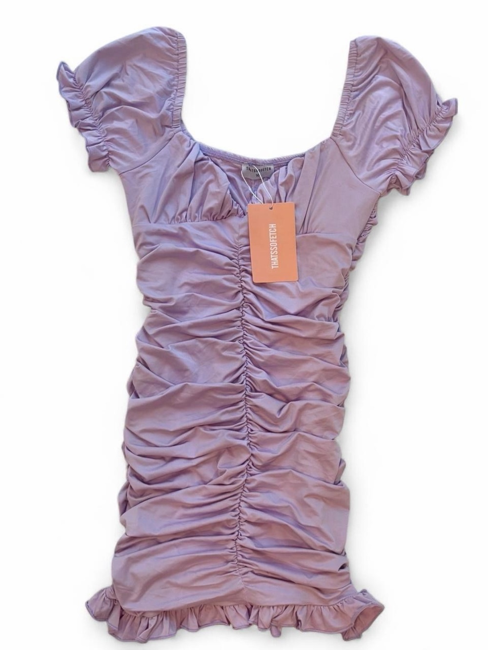Thats So Fetch Lavender Ruched Mini Dress